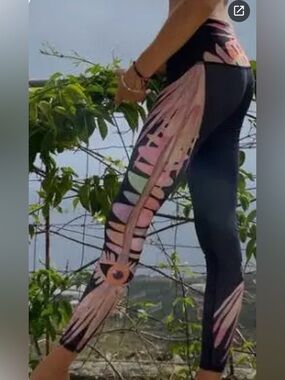 teeki Black Leggings with Coral, Mint, Lavender, Tan & Orange Tribal Stripes